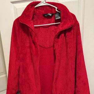 Jasmine Rose Noire Red Textured Zip Front Lounge Robe (L/G)